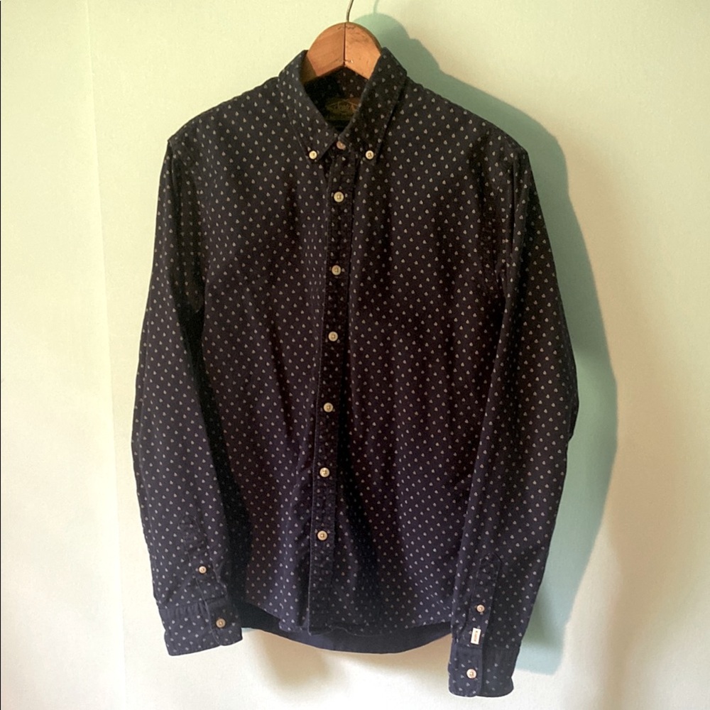 Scotch and soda company navy cotton print buttondown shirt, Medium